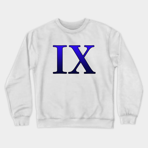 Blue Roman Numeral 9 IX Crewneck Sweatshirt by Numerica